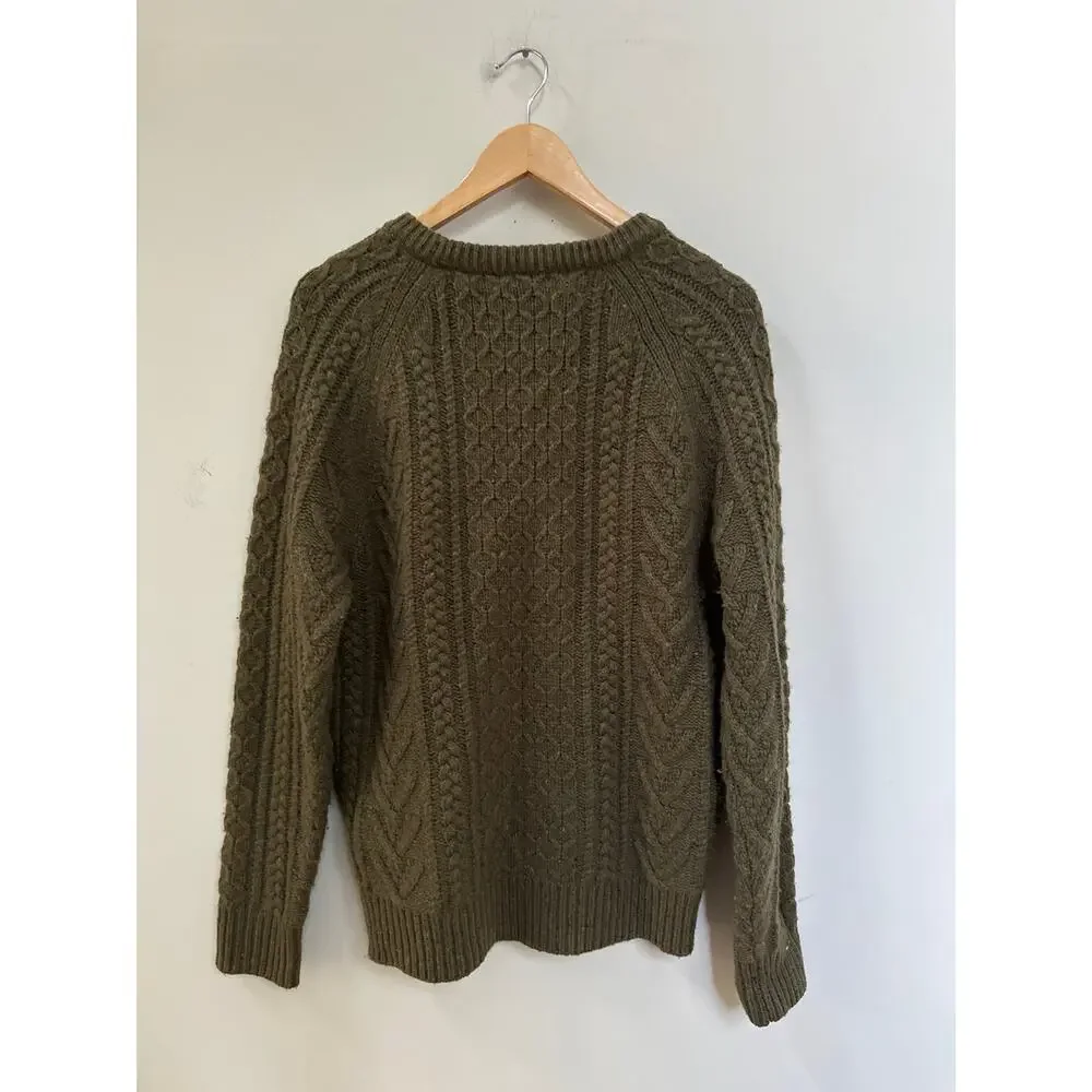 J Crew Sweater Donegal Green Rugged Merino Wool Cable Knit Fisherman Medium - Picture 5 of 5